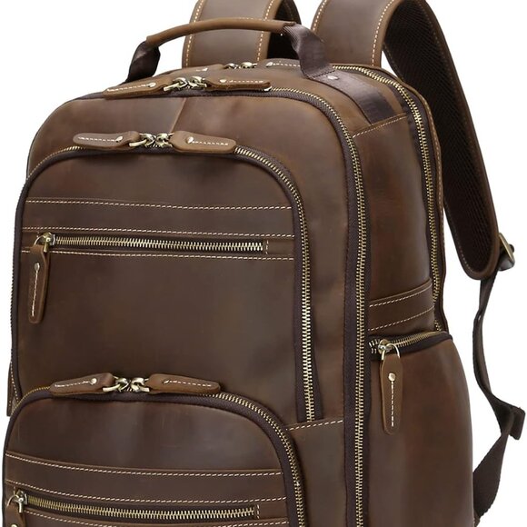 TAERTII Genuine Leather Backpack Vintage BROWN 17.3" Laptop Bag Large NWOT - Picture 2 of 9